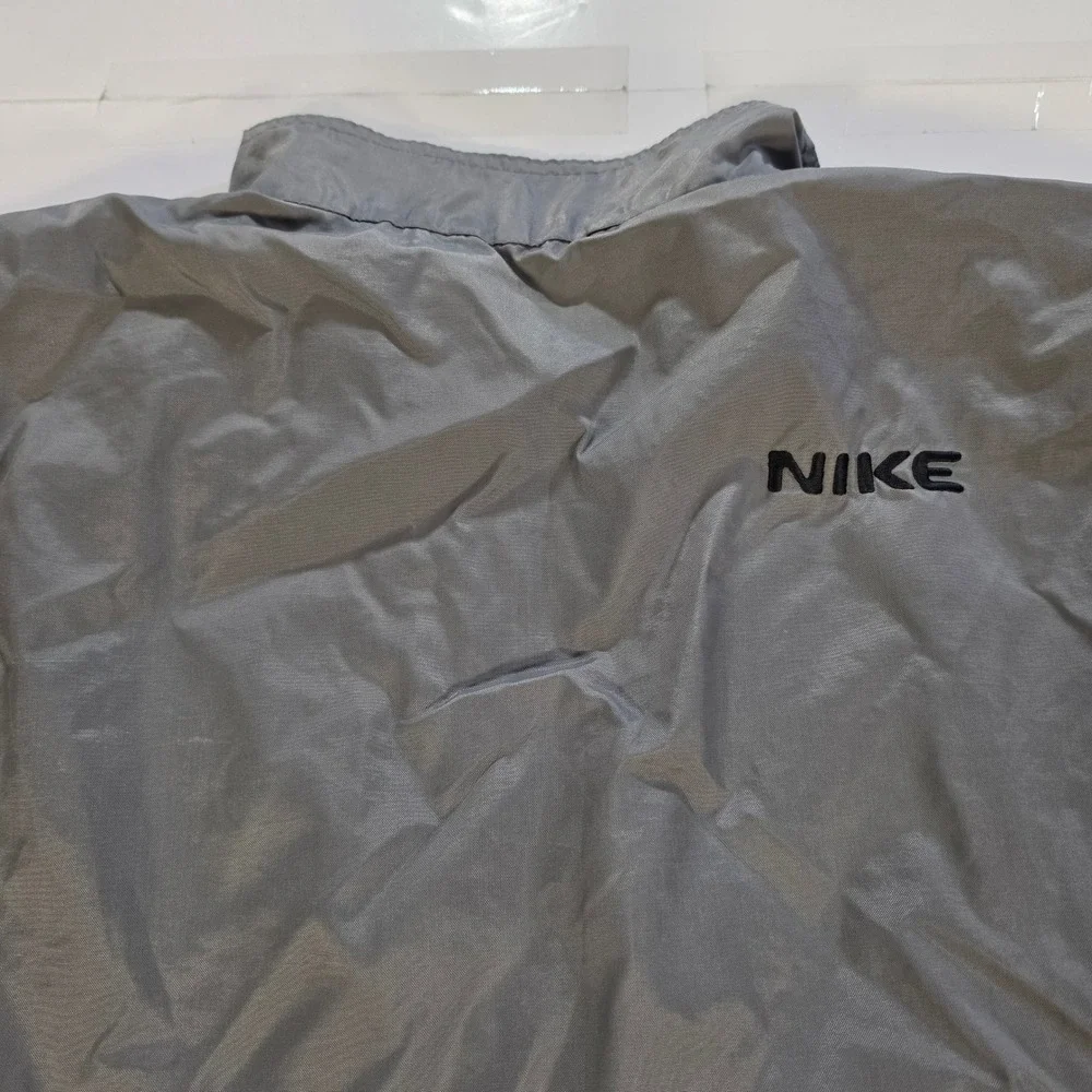 Nike Mens Full Zip Windbreaker Jacket Grey Jersey Lined XL Pocket Logo Vtg 2001